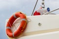 Yachting, orange lifebuoy on sailboat, safety travel