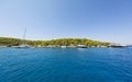 Yachts anchored in a calm bay at Spetses Royalty Free Stock Photo