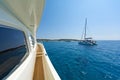 Yachts anchored at a Greek islet.