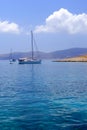 Yachts anchored off Leipsoi island Royalty Free Stock Photo