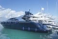 Yachts anchoring in seaside town in marina France