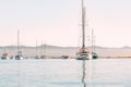 Yachts in the bay at anchor. Beautiful foggy morning, Morro Bay harbor, California Royalty Free Stock Photo