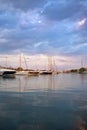 Yachts in the bay on the background of the evening sky