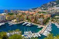 Yachts in bay near houses and hotels, Fontvielle, Monte-Carlo, Monaco, Cote d `Azur, French Riviera Royalty Free Stock Photo