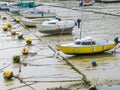 Yachts in a bay during outflow Royalty Free Stock Photo