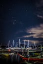 Yachts on the beach under the starry sky