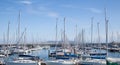 Yachts berthed at the marina.