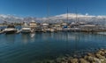 Yachts and boats lined up at the marina