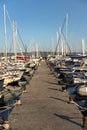 Yachts and boats in marina in the morning
