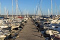 Yachts and boats in marina in the morning