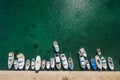 Yachts and boats in marina in town of Jezera, Murter island, Adriatic sea in Croatia Royalty Free Stock Photo