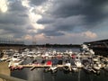 Yachts and boats moored in a marina