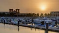 Yachts and boats at the Sharq Marina at sunset timelapse in Kuwait. Kuwait City, Middle East