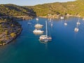 Yacht in a calm bay from above Royalty Free Stock Photo