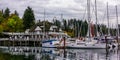 Yachts in docked in the Boatyard Marina at Stanley Park.
