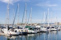 Yachts docked in the marina at Marina del Ray California on February 4th 2023 Royalty Free Stock Photo