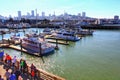 Yachts docked at Pier 39 Marina with city skyline