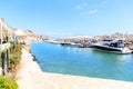 Yachts docked in the Valletta Waterfront, ferry pier, Cruise Liner Port, sunny day