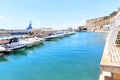 Yachts docked in the Valletta Waterfront, ferry pier, Cruise Liner Port, sunny day