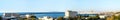 Yachts and ferry boat on sunrise in the port of Heraklion. Panoramic and top view. Island Crete, Greece Royalty Free Stock Photo