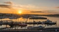 Sunrise Luxury yachts and boats moored in sea port Plymouth Royalty Free Stock Photo