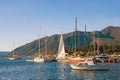 Yachts and fishing boats on the water on sunny day. Montenegro, Bay of Kotor, Tivat Royalty Free Stock Photo