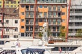 Yachts in front of luxury apartments in Antwerp, Belgium Royalty Free Stock Photo