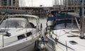 Yachts in harbour on a cloudy day Royalty Free Stock Photo