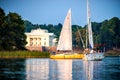 Yachts in lake Galve in Trakai Royalty Free Stock Photo