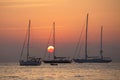 Yachts in the Ligurian sea at sunrise Royalty Free Stock Photo