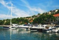 Yachts in marina of small town of Brela on Adriatic coast of Croatia