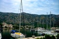 Yachts with masts in the port of Kotor, Montenegro