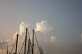 Yachts masts on sky at sunset background. Larnaca marina, Cyprus