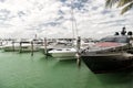 Yachts in miami marina bay at south beach with cloudy sky Royalty Free Stock Photo