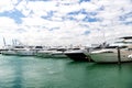 Yachts in miami marina bay at south beach with cloudy sky Royalty Free Stock Photo