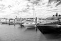 Yachts in miami marina bay at south beach with cloudy sky Royalty Free Stock Photo