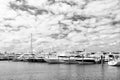Yachts in miami marina bay at south beach with cloudy sky Royalty Free Stock Photo