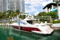 Yachts in miami marina bay at south beach with cloudy sky Royalty Free Stock Photo