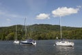 Yachts moored at Boweness on Windermere, Lake Windermere. Royalty Free Stock Photo