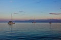 Yachts Moored in Gulf of Corinth Bay, Early Morning Dawn, Greece Royalty Free Stock Photo