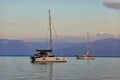 Yachts Moored in Gulf of Corinth Bay, Early Morning Dawn, Greece Royalty Free Stock Photo