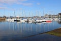 Yachts moored at high tide, Tayport harbour, Fife
