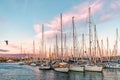 Yachts moored in the Mediterranean Sea in Barcelona at sunset, Spain Royalty Free Stock Photo