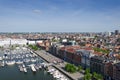 Yachts moored in the Willem Dock and Antwerp City Royalty Free Stock Photo