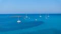 Yachts near the Spiagga La Pelosa beach in the north-west of Sardinia. Village of Stintino, Sassari Province, Sardinia, Italy Royalty Free Stock Photo