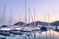 Yachts parking in harbor at sunset, Harbor yacht club in Gocek, Turkey Royalty Free Stock Photo