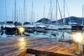 Yachts parking in harbor at sunset, Harbor yacht club in Gocek, Turkey