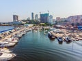 Yachts parking in harbor at sunset, Harbor yacht club Royalty Free Stock Photo