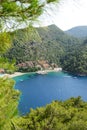 Yachts at the pier and beach on Mediterranean turkish resort Royalty Free Stock Photo