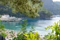 Yachts at the pier and beach on Mediterranean turkish resort Royalty Free Stock Photo